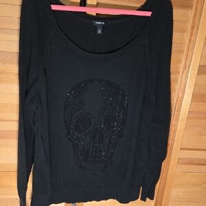 Vintage Torrid Black Sweater with Sequin Skull From 2014